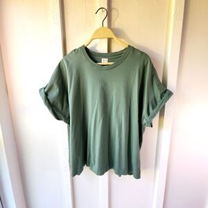 Aritzia Wilfred Free Basic T-Shirt in Sage Green Rolled Sleeves Loose Fit Size L